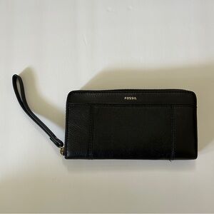 Fossil Black Leather Wallet with Gold Accents